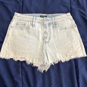 High waisted button front jean shorts